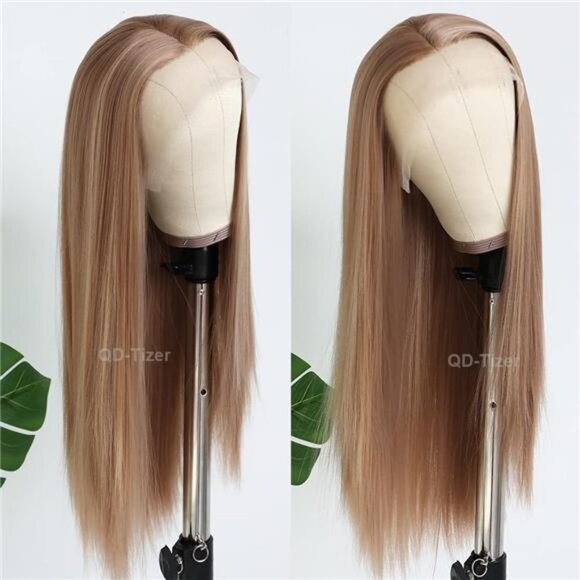 Streaks Heat Resistant Fiber Hair Synthetic Lace Front Wigs -  #Blonde brown main image 7